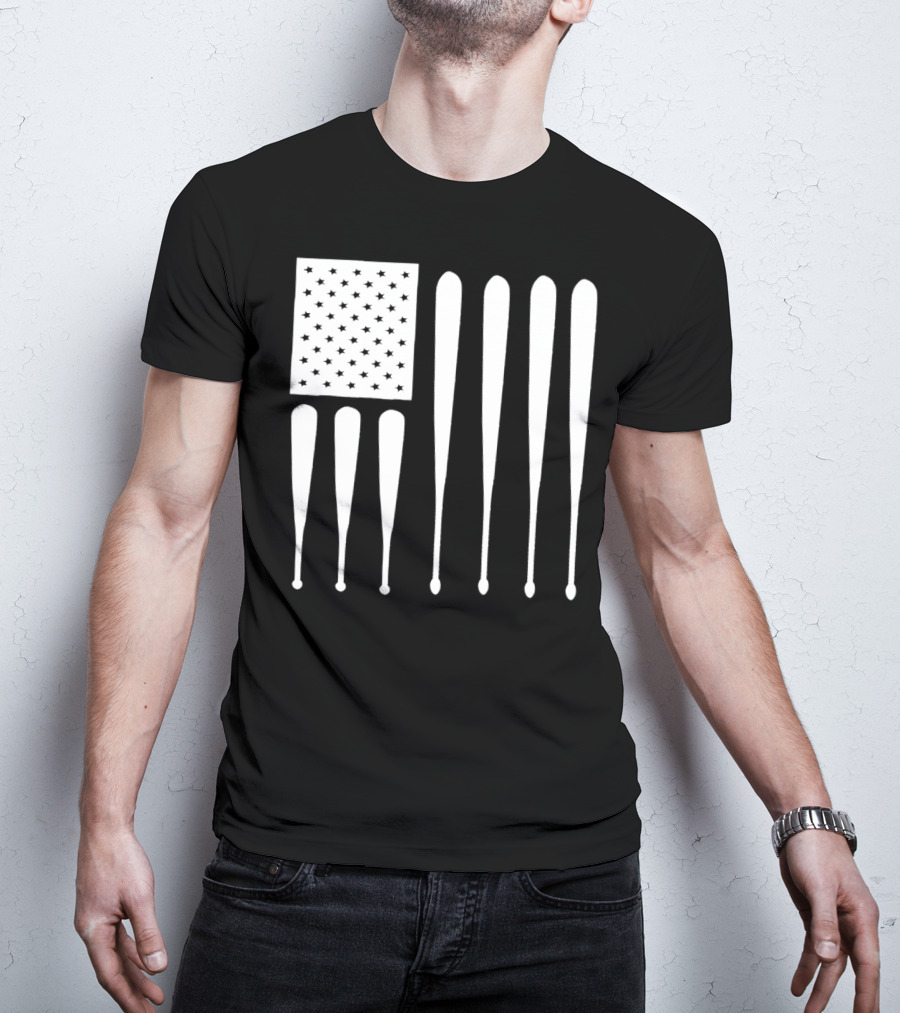 American Flag USA Baseball Bat Dad T-Shirt