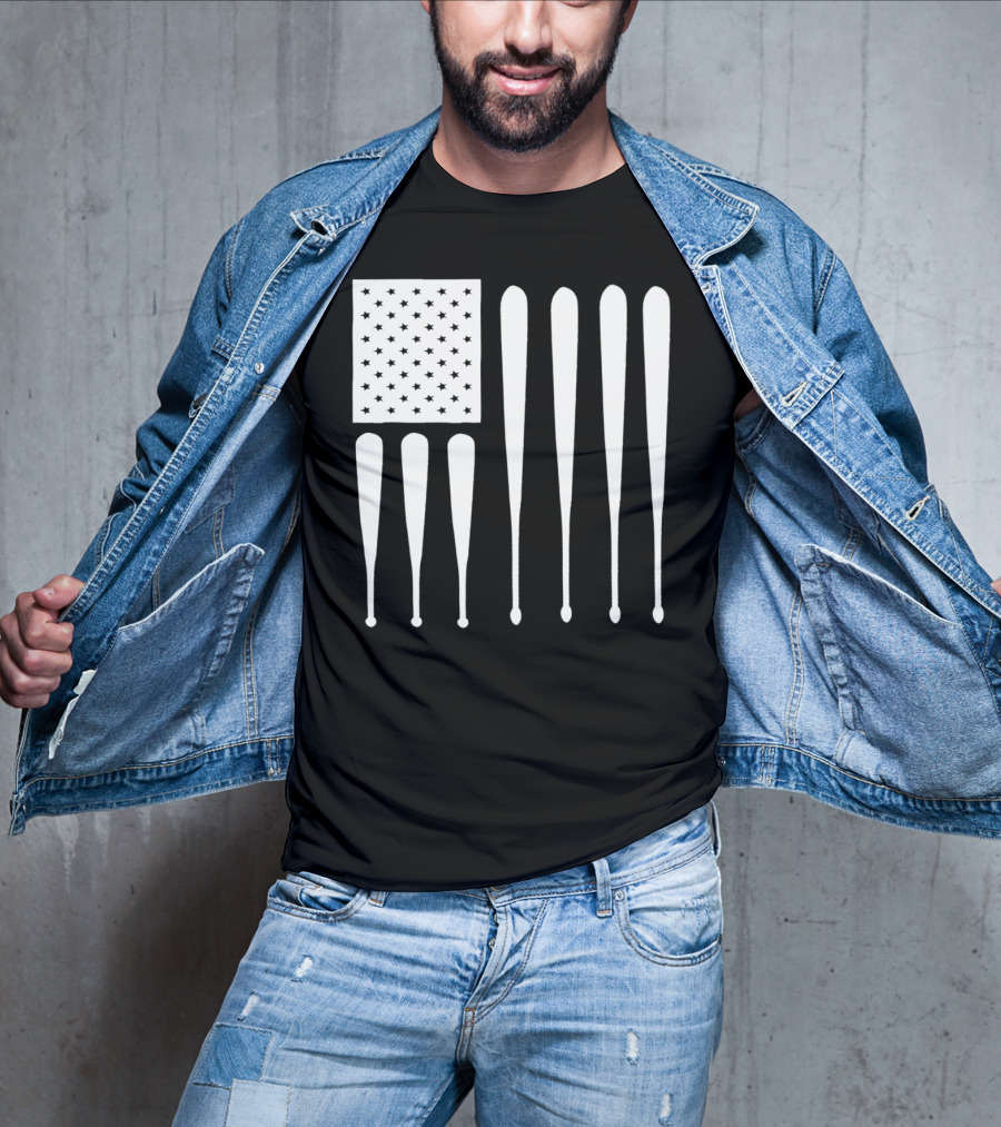 American Flag USA Baseball Bat Dad T-Shirt