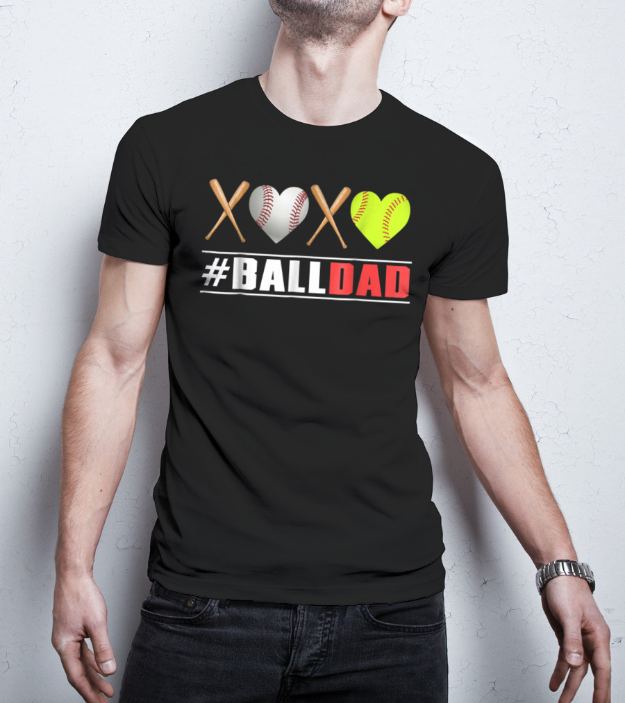 BallDad Baseball Softball Heart Bats T-Shirt