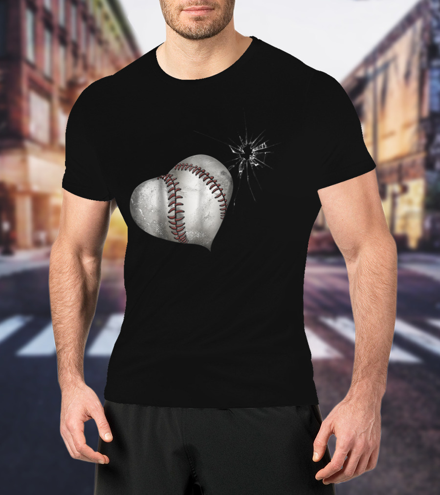Baseball Heart Crack Funny Cute Love T-Shirt