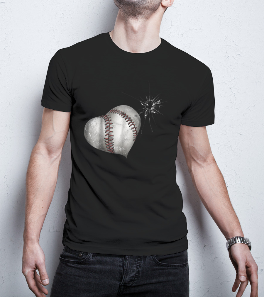 Baseball Heart Crack Funny Cute Love T-Shirt