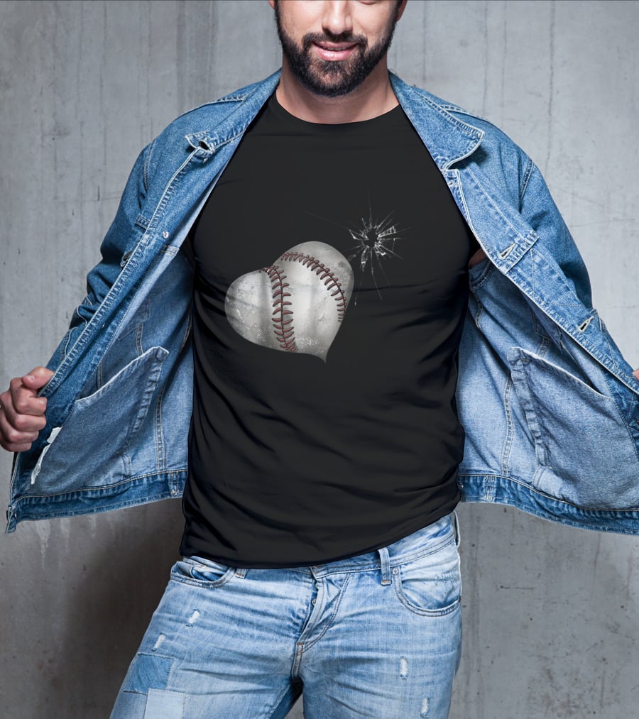 Baseball Heart Crack Funny Cute Love T-Shirt