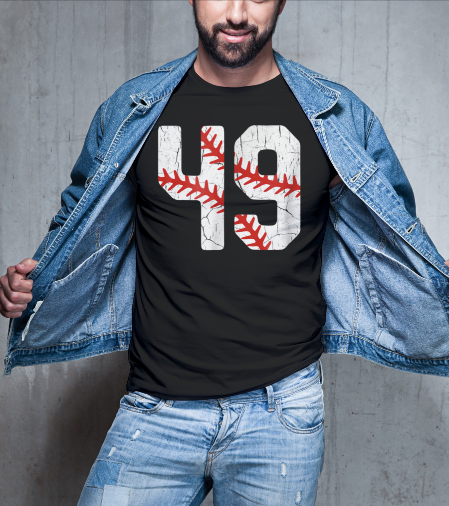 Baseball Player Jersey Number 49 Red Stitching T-Shirt