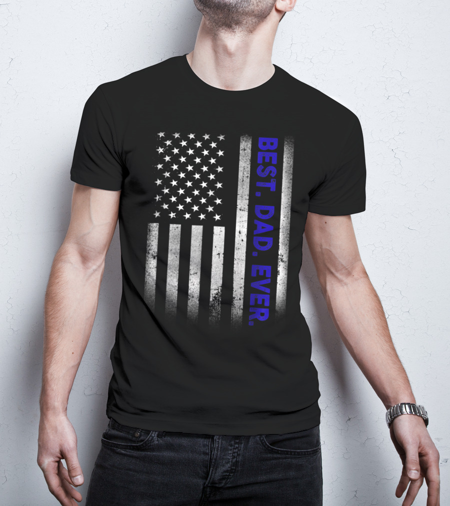Best Dad Ever American Flag Thin Blue Line Police 14 T-Shirt