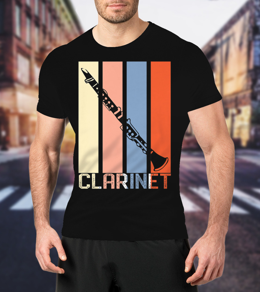 Clarinet Marching Band Dad High School Retro Instrument Stripes T-Shirt