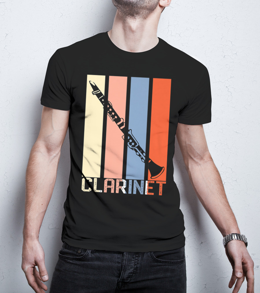 Clarinet Marching Band Dad High School Retro Instrument Stripes T-Shirt