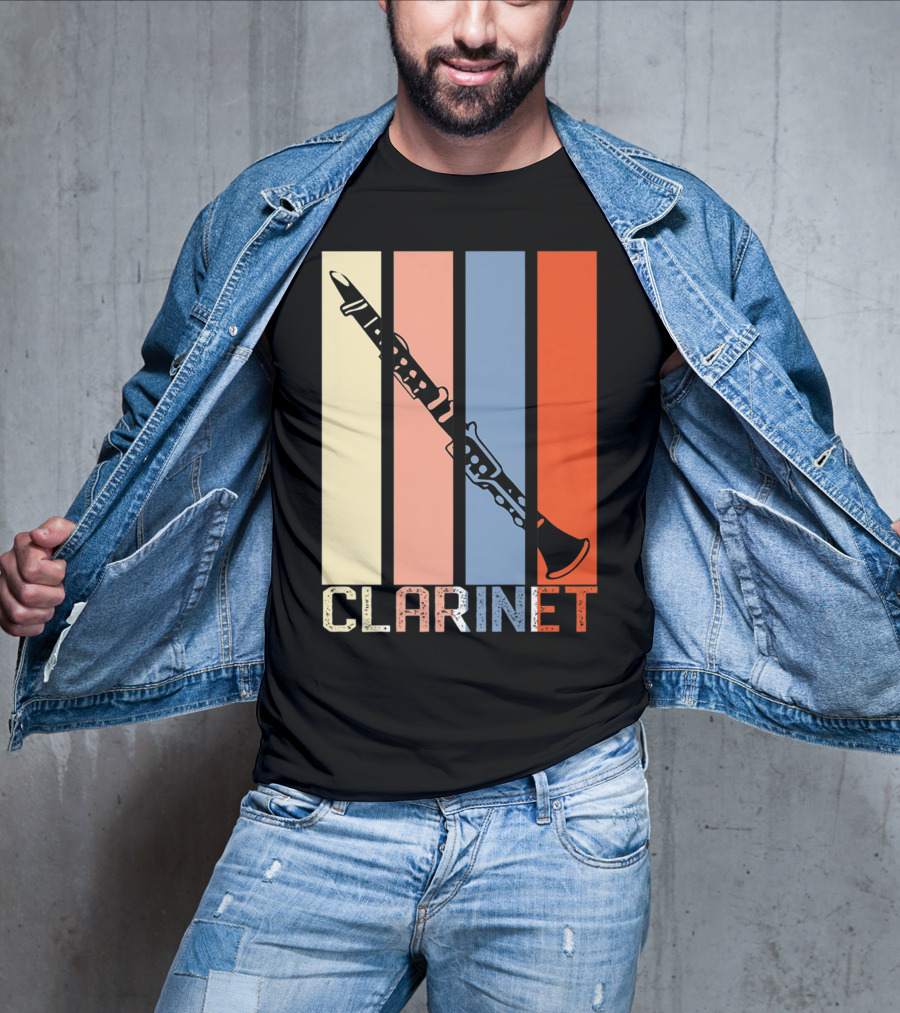 Clarinet Marching Band Dad High School Retro Instrument Stripes T-Shirt