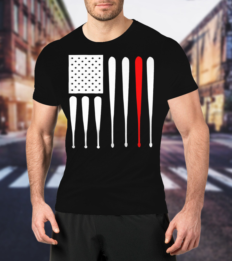 American Flag Baseball Dad Husband Patriotic Baseball Bats T-Shirt