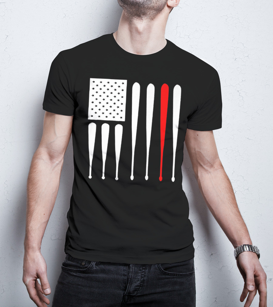 American Flag Baseball Dad Husband Patriotic Baseball Bats T-Shirt