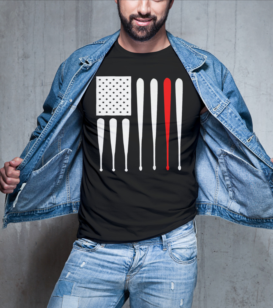 American Flag Baseball Dad Husband Patriotic Baseball Bats T-Shirt