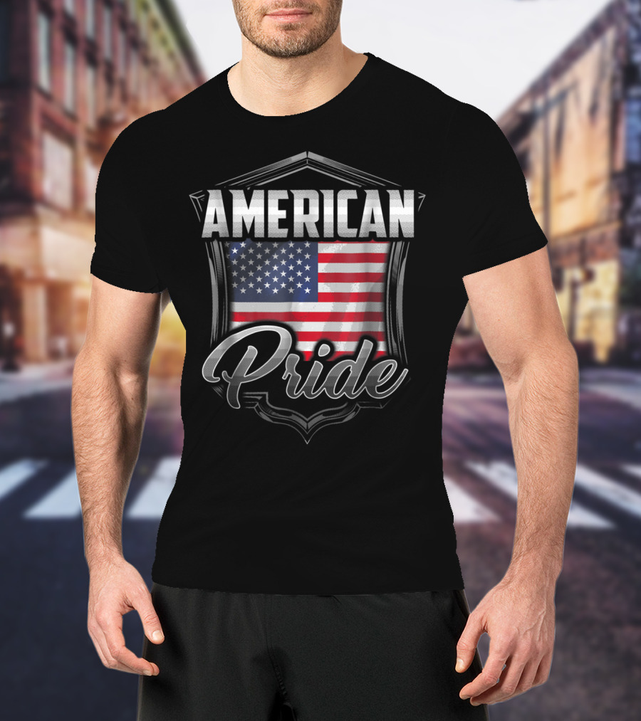 American Pride Dad Family Heritage Roots USA Flag Badge T-Shirt