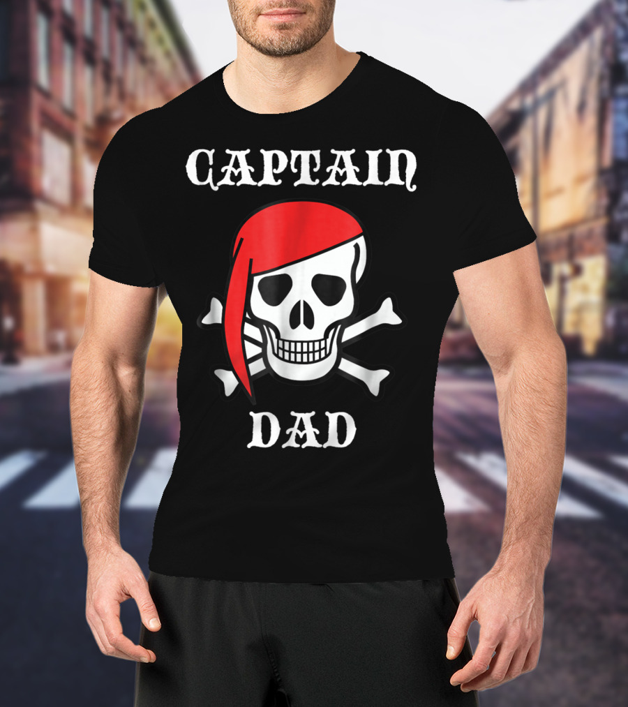 Captain Dad Skull Crossbones Red Bandana Pirate T-Shirt