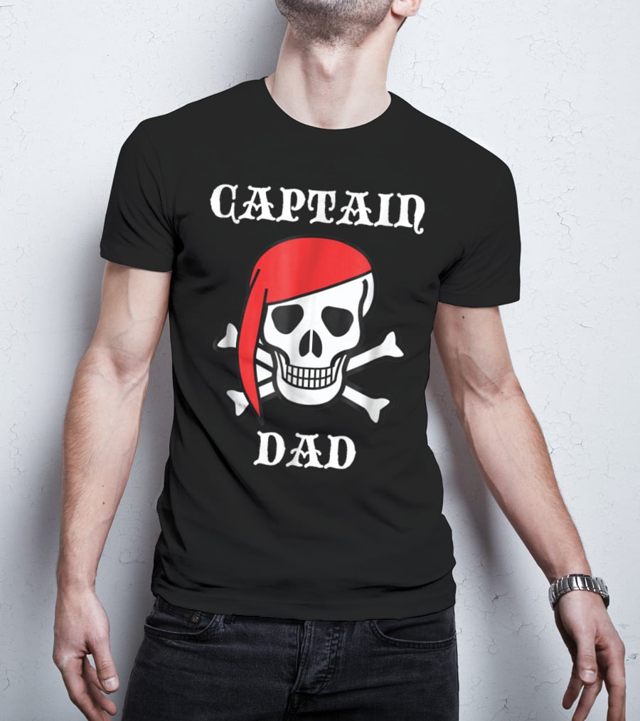 Captain Dad Skull Crossbones Red Bandana Pirate T-Shirt