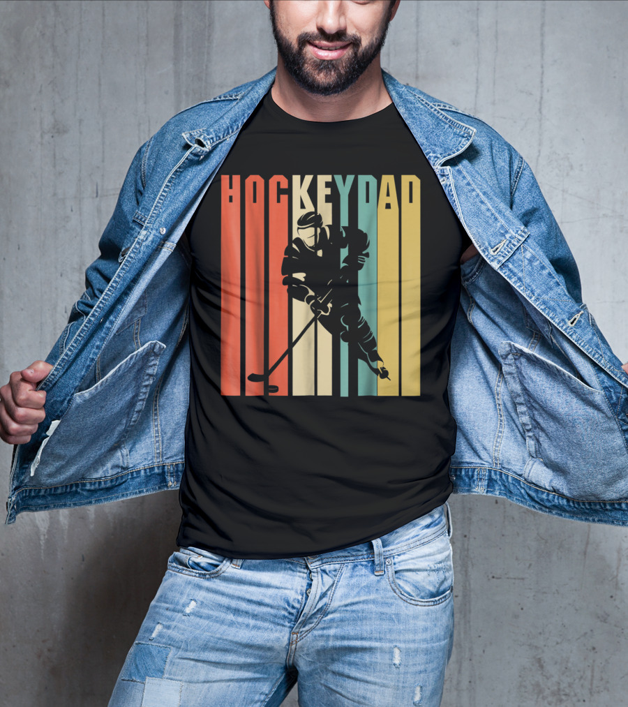 Classic Vintage Hockey Dad Player Silhouette Retro Stripes T-Shirt