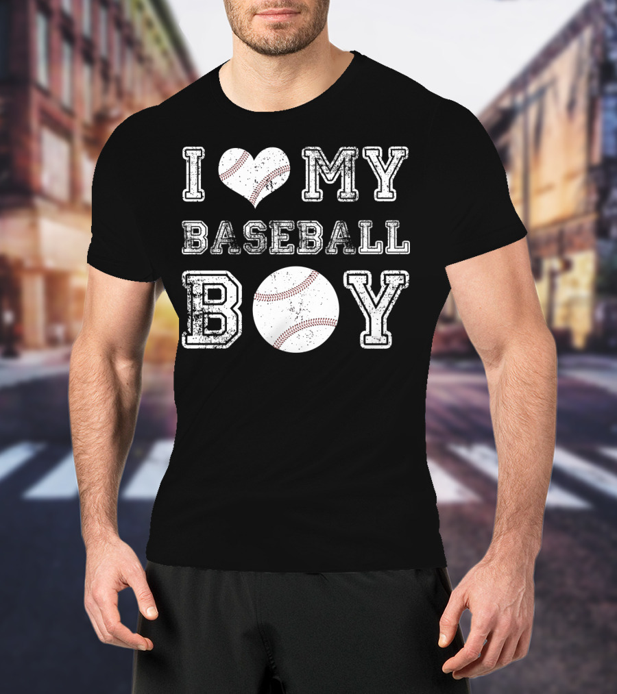I Love My Baseball Boy Heart Baseball T-Shirt