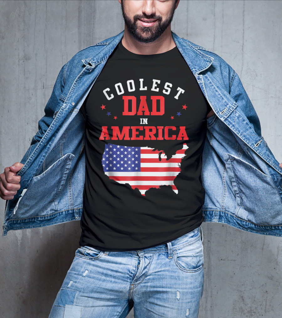 COOLEST DAD IN AMERICA USA FLAG MAP STARS T-Shirt