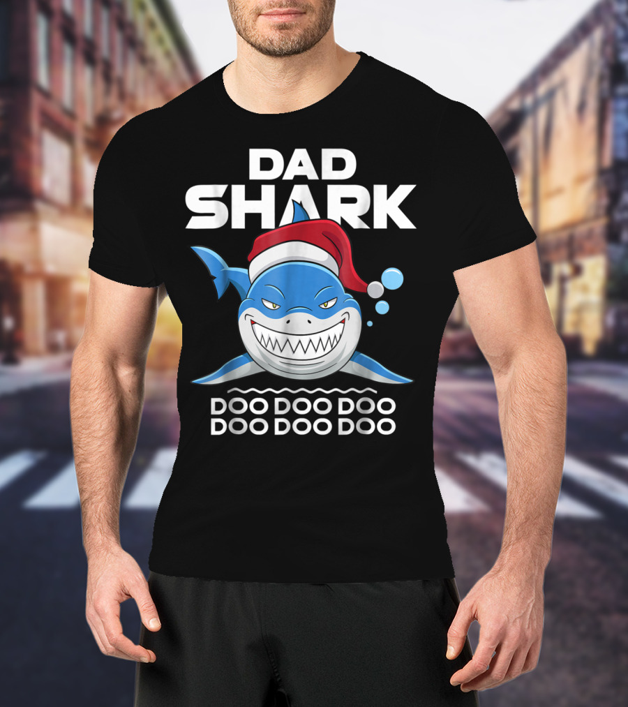 Dad Shark Doo Doo Doo Santa Hat Holiday T-Shirt