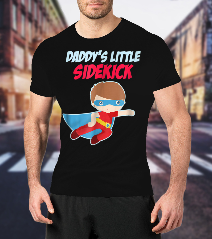 DADDYS LITTLE SIDEKICK Boys Cute Kid Dad Superhero Cape T-Shirt