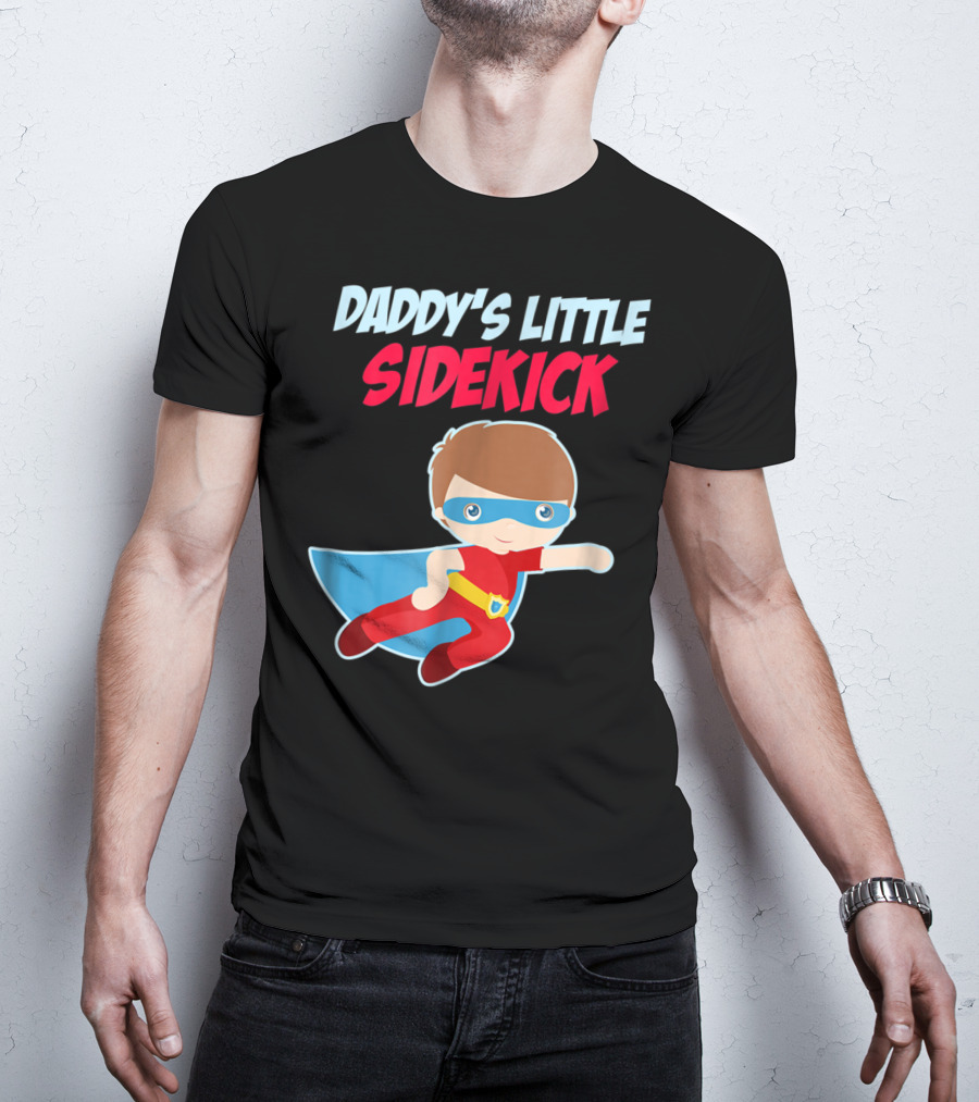 DADDYS LITTLE SIDEKICK Boys Cute Kid Dad Superhero Cape T-Shirt