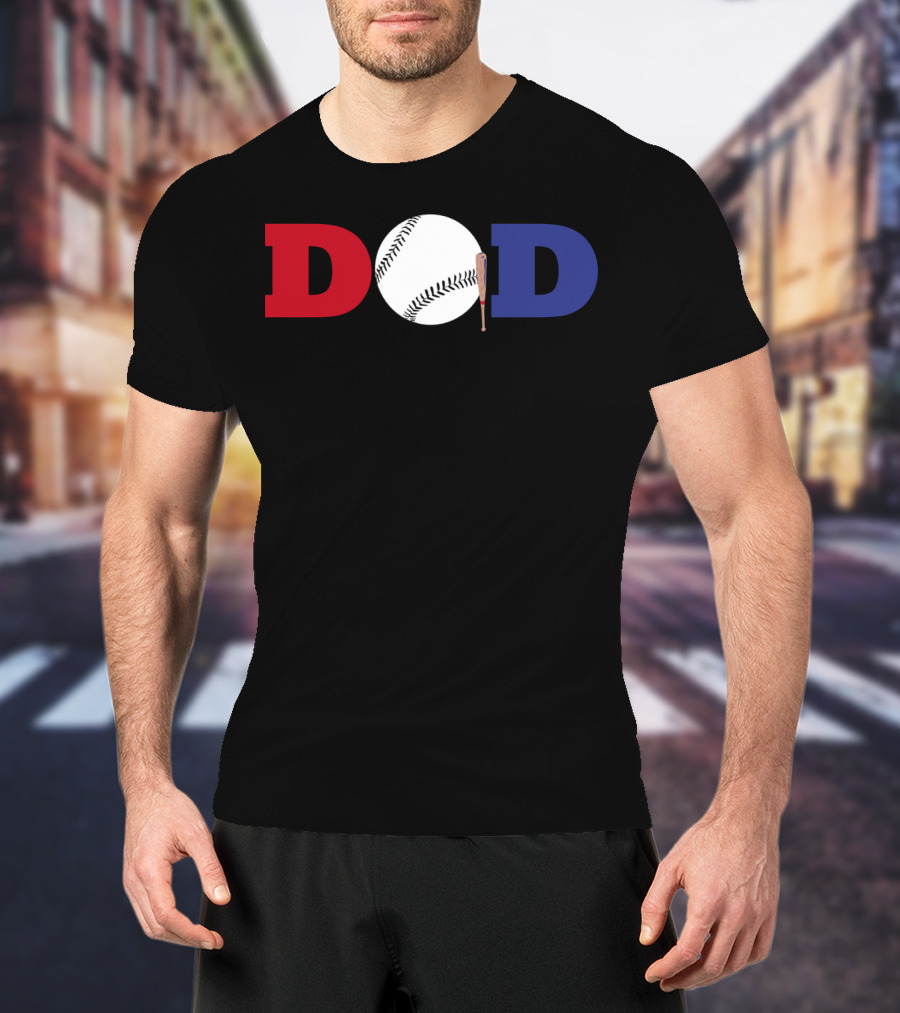 Baseball Dad Red White Blue Baseball Bat T-Shirt