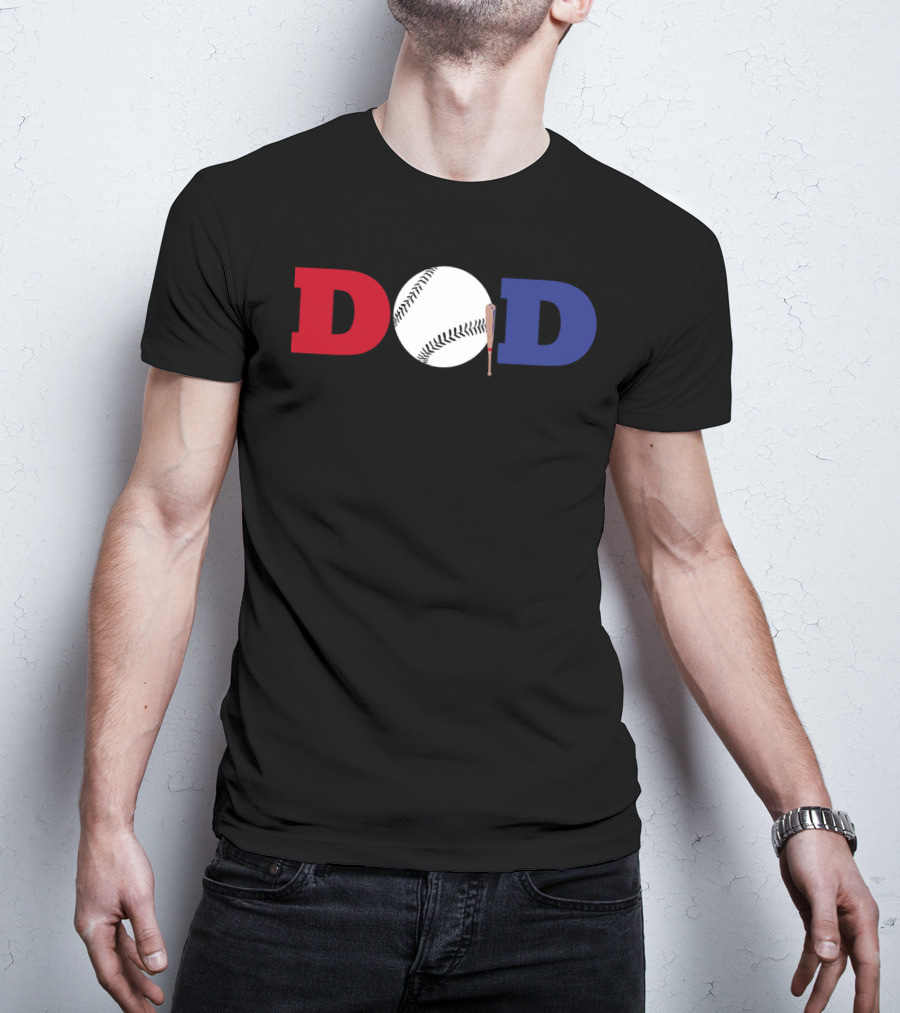 Baseball Dad Red White Blue Baseball Bat T-Shirt