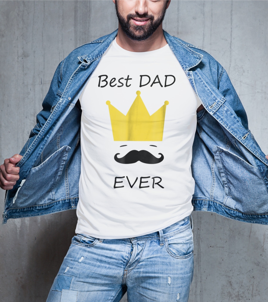 Best Dad Ever Yellow Crown Mustache T-Shirt