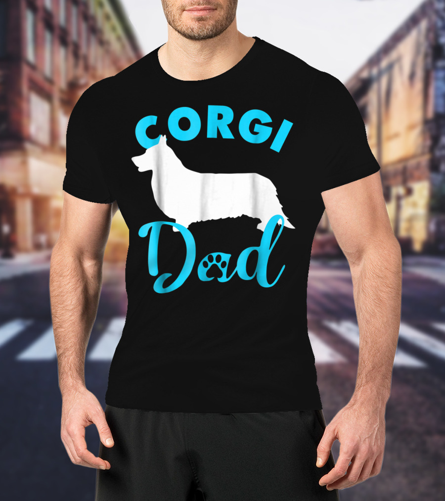 Corgi Dad With Silhouette And Paw Print Accents T-Shirt