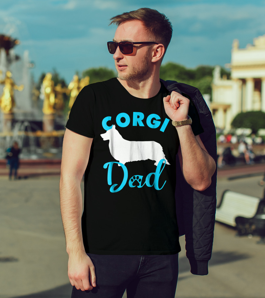 Corgi Dad With Silhouette And Paw Print Accents T-Shirt