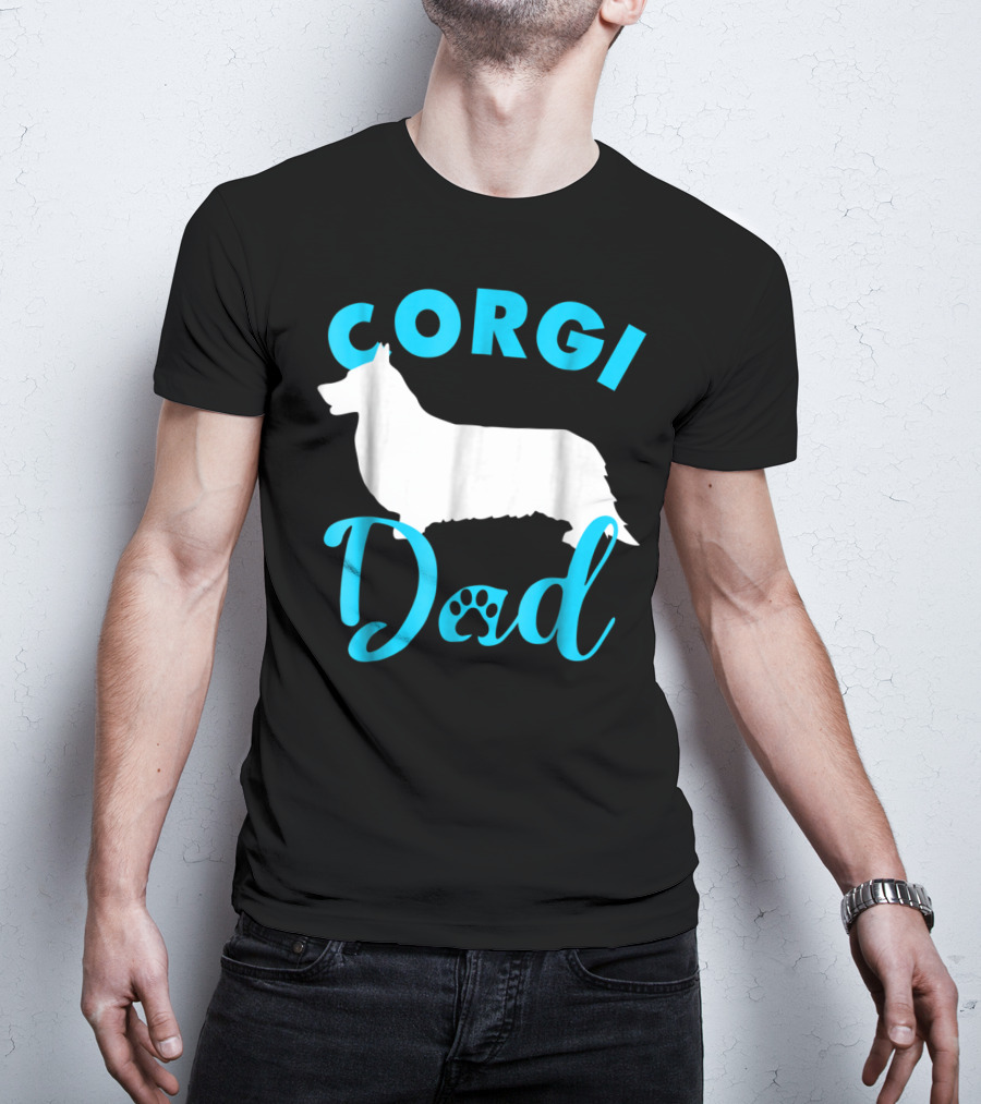 Corgi Dad With Silhouette And Paw Print Accents T-Shirt