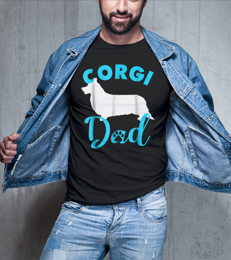 Corgi Dad With Silhouette And Paw Print Accents T-Shirt