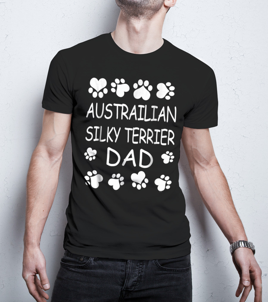 Australian Silky Terrier Dad Paw Lover Hearts T-Shirt