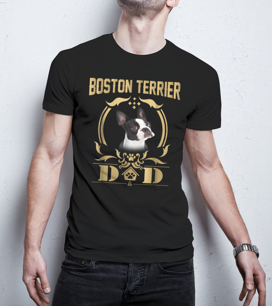 Boston Terrier Dad Pet Lover Gold T-Shirt