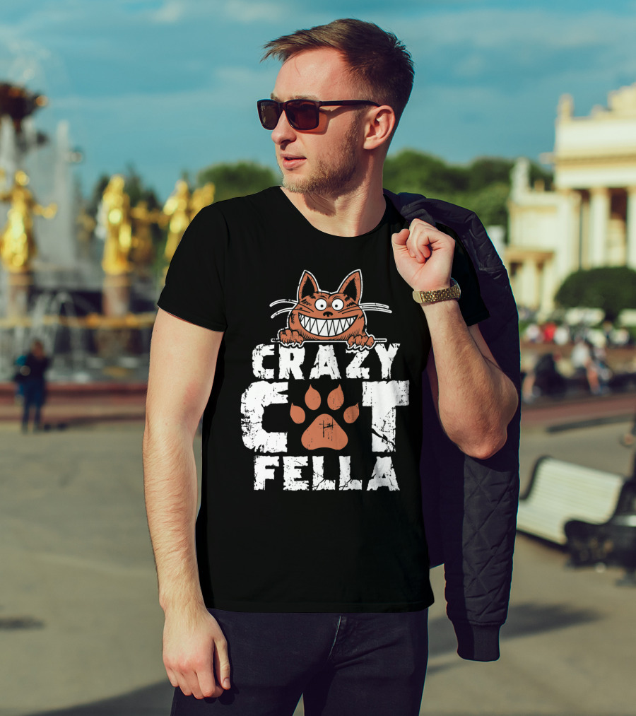 Crazy Cat Fella Funny Cat Lover Dad Pet Cheshire Grin T-Shirt