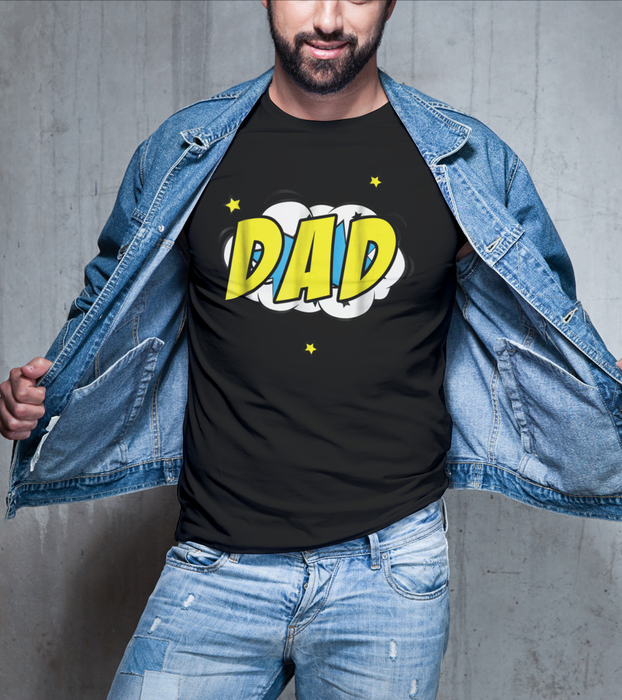 Dad Comic Book Style Action Burst With Stars T-Shirt