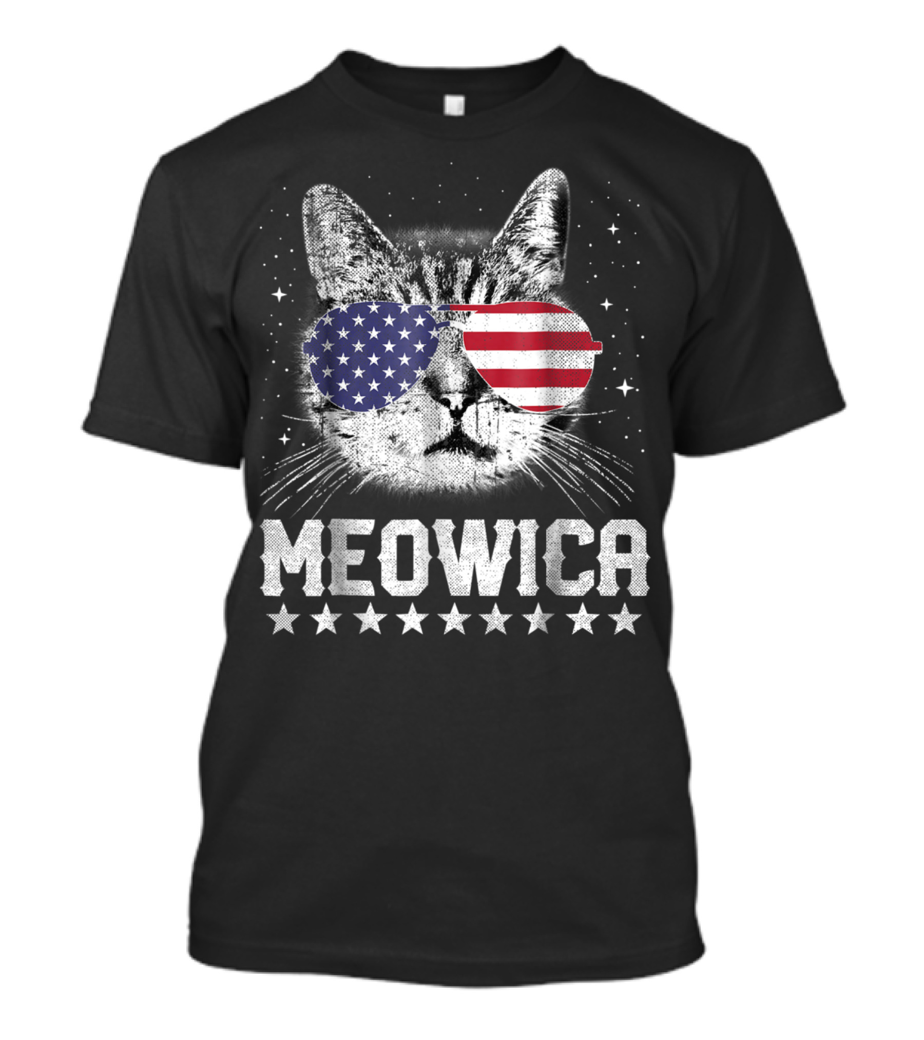 MEOWICA American Flag Cat With USA Sunglasses Stars T-Shirt