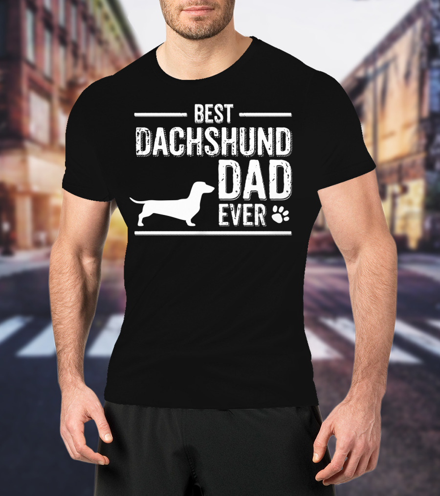 Best Dachshund Dad Ever With Dog Silhouette And Paw Prints T-Shirt