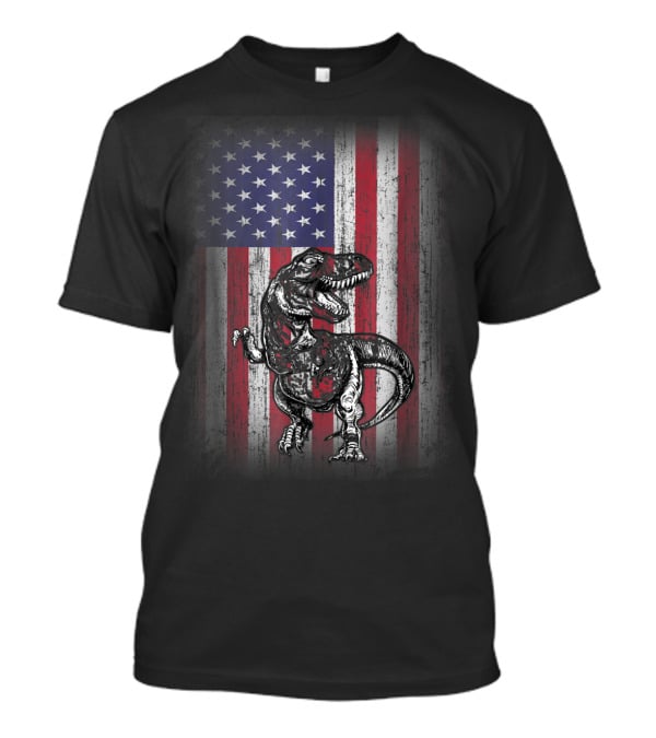 Dinosaur Rex Patriotic American Flag First Time Dad T-Shirt