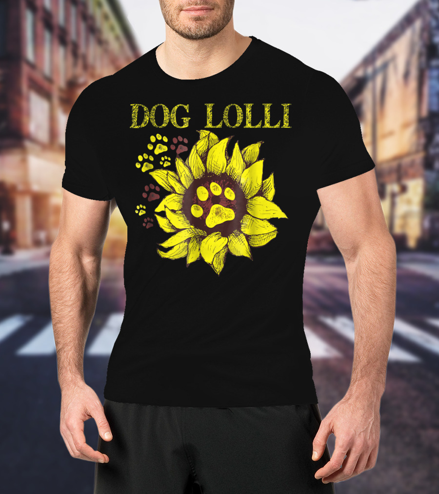 Dog Lolli Sunflower Paw Prints Dog Dad T-Shirt