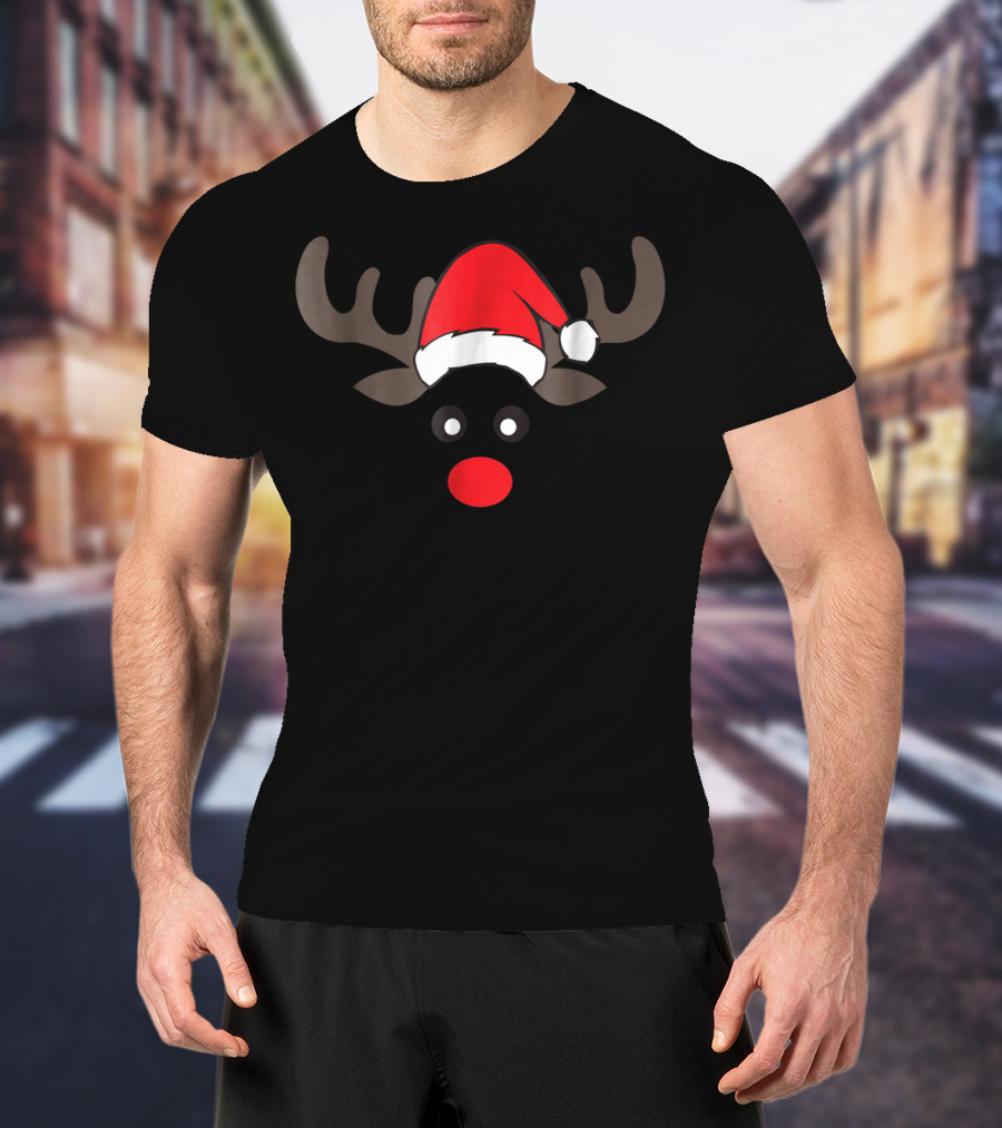 Family Christmas Card Photo Reindeer Dad Boy Men Santa Hat Red Nose T-Shirt