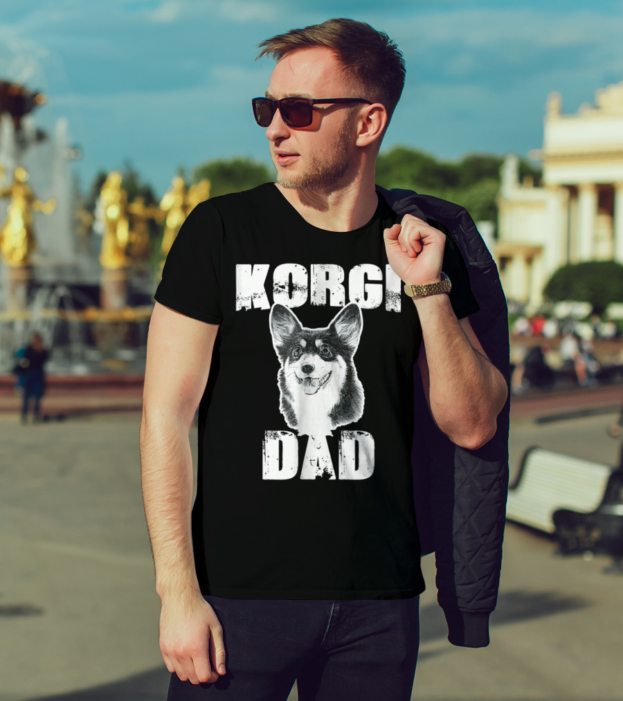 Korgi Dad Black White Fur Father Of Pup 15 T-Shirt