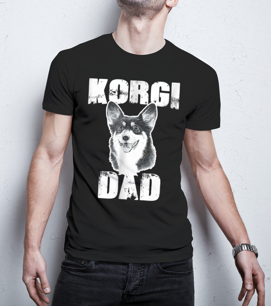 Korgi Dad Black White Fur Father Of Pup 15 T-Shirt