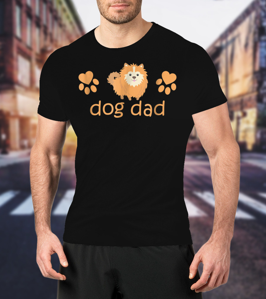 Dog Dad Pomeranian Cute Funny Pom Lovers Paw Prints T-Shirt