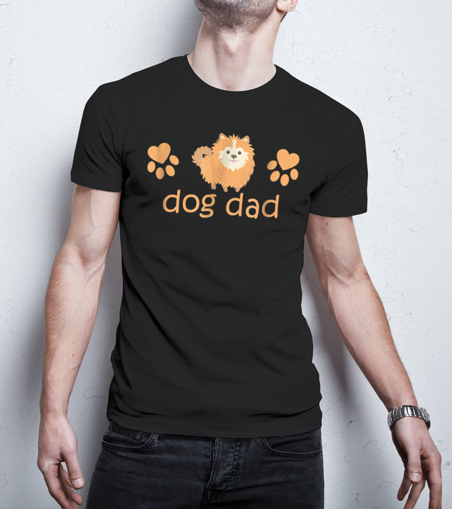 Dog Dad Pomeranian Cute Funny Pom Lovers Paw Prints T-Shirt