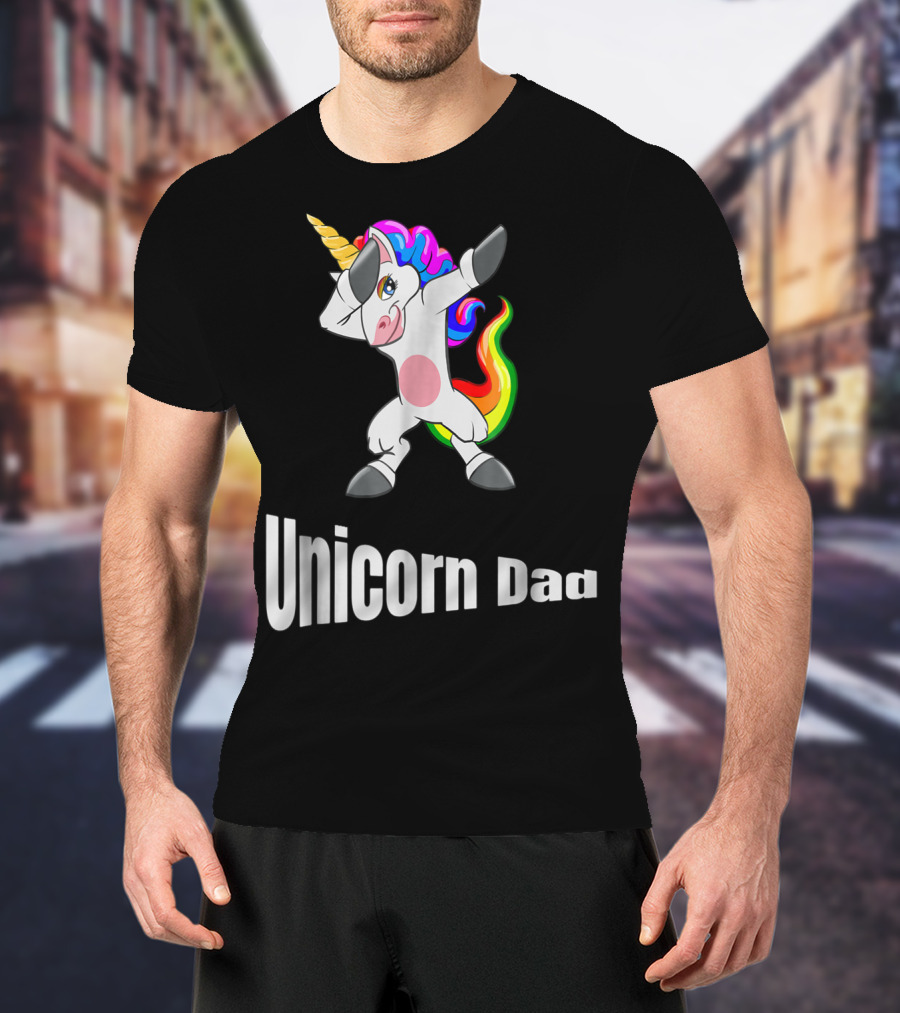 Dabbing Unicorn Dad Rainbow Birthday T-Shirt