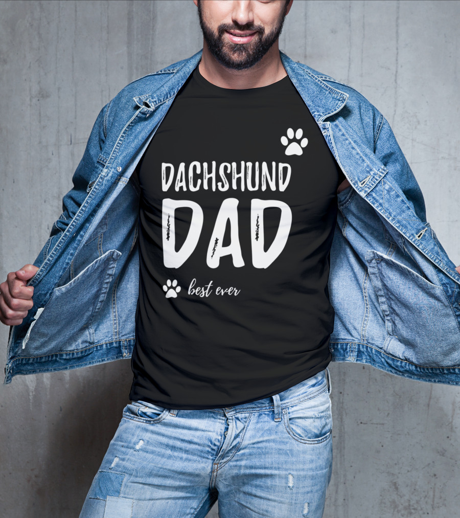 Dachshund Dad Best Ever Funny Dog Lover Paw Prints T-Shirt