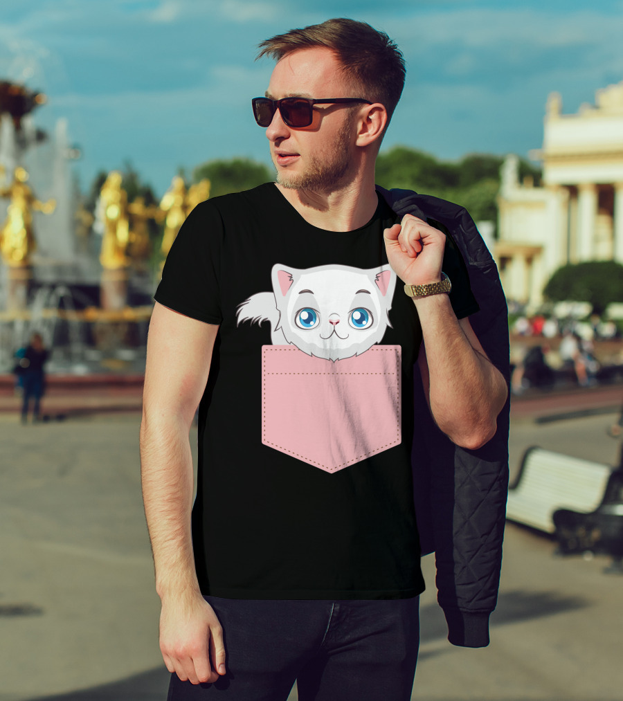 Cat In Pocket For Cat Mom Cat Dad And Cat Lovers Cute Kitty T-Shirt