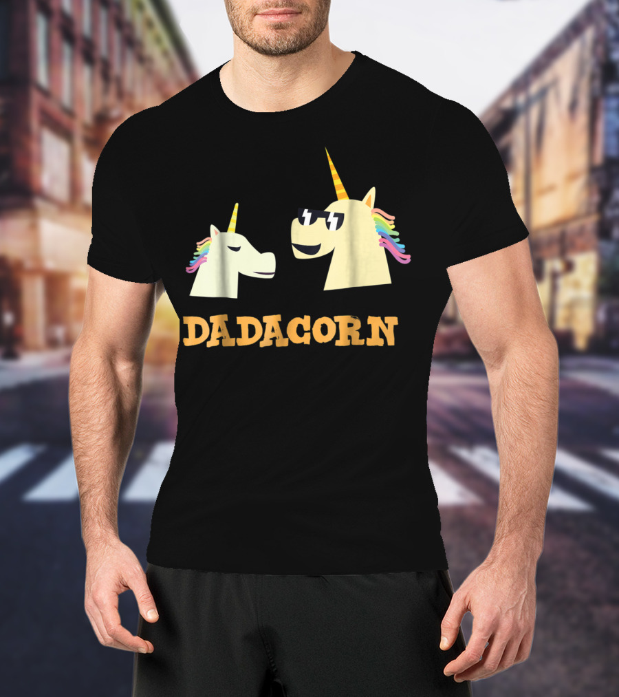 Dadacorn Cool Dad Unicorn With Sunglasses And Rainbow Mane T-Shirt