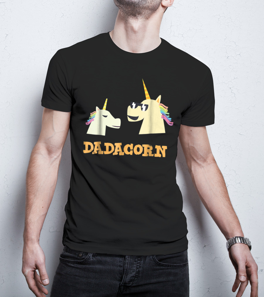 Dadacorn Cool Dad Unicorn With Sunglasses And Rainbow Mane T-Shirt