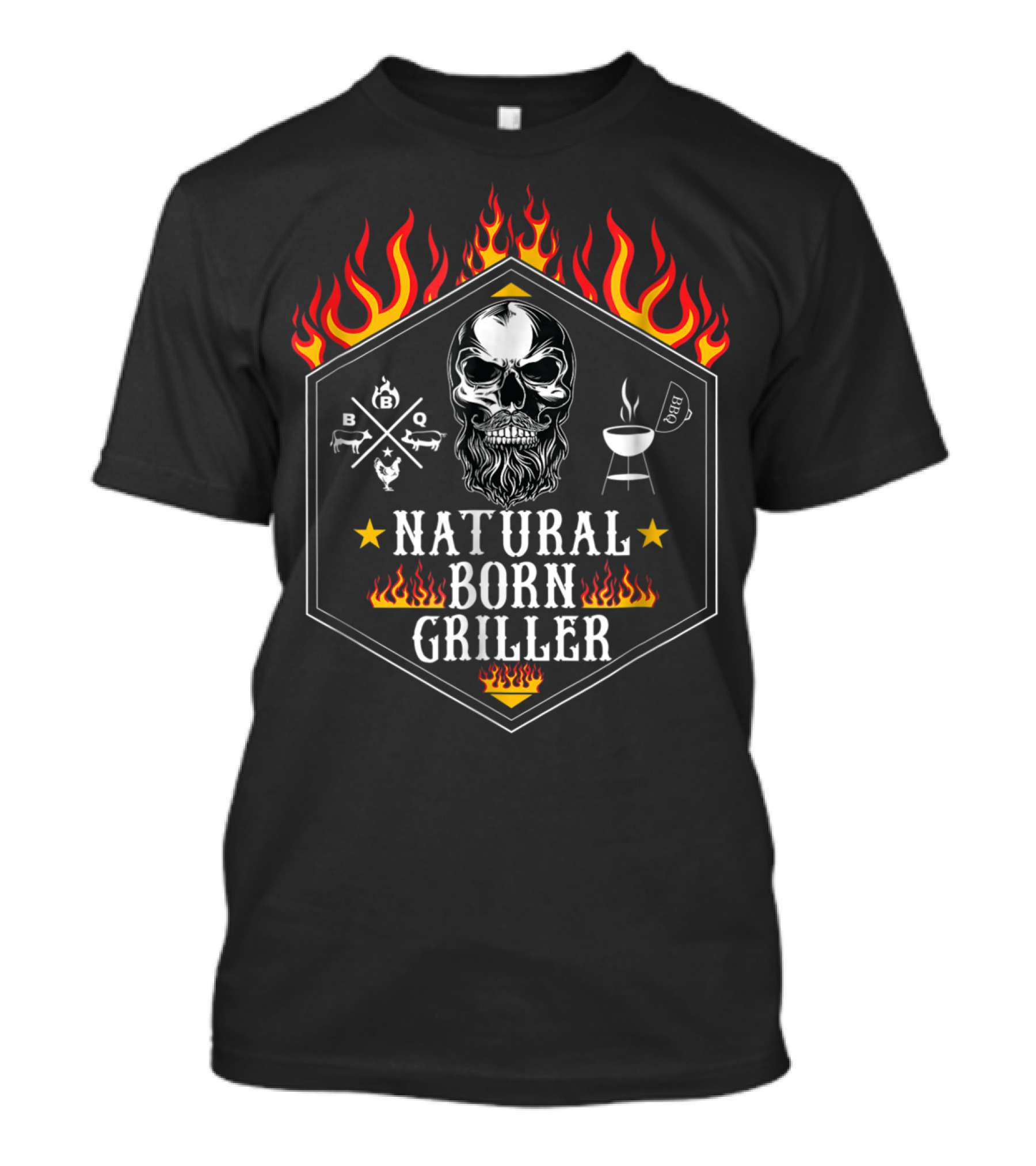 Natural Born Griller Skull BBQ Grilling Grandpa Husband78 T-Shirt