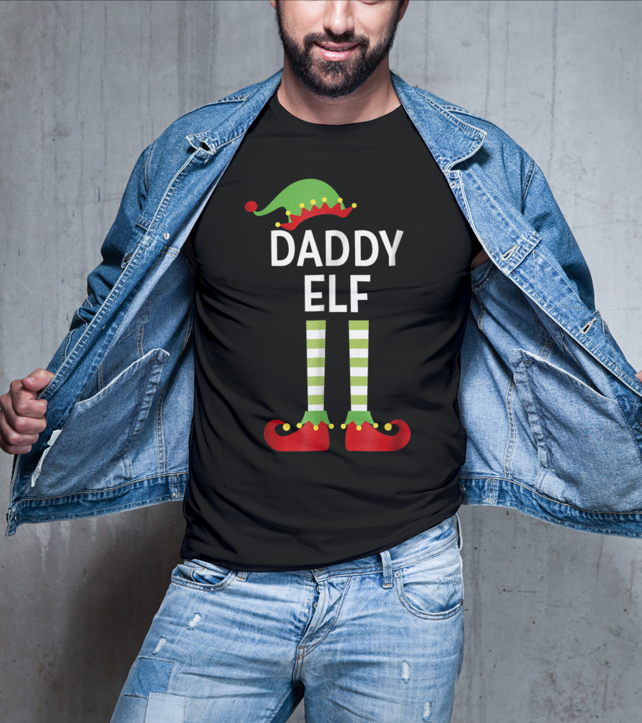 Daddy Elf Dad Cute Matching Family Christmas Elves Hat And Shoes T-Shirt